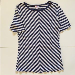 Large Blue/White Striped LuLaRoe Gigi T-shirt